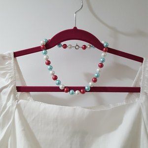 pink blue white candy gumball glass pearl necklace